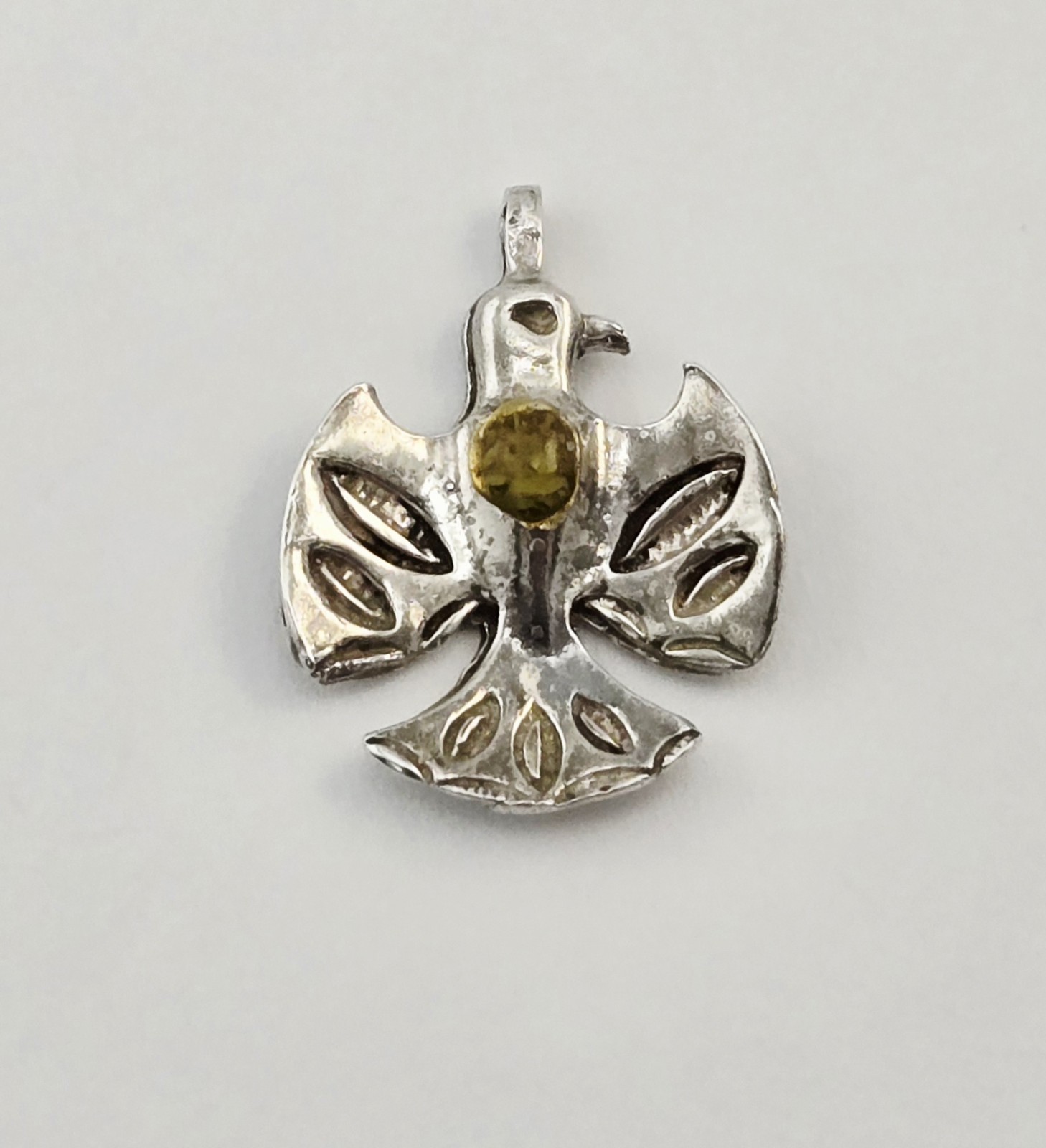 VTG Native American Thunderbird Sterling Silver Green Gemstone Pendant – 3.0g