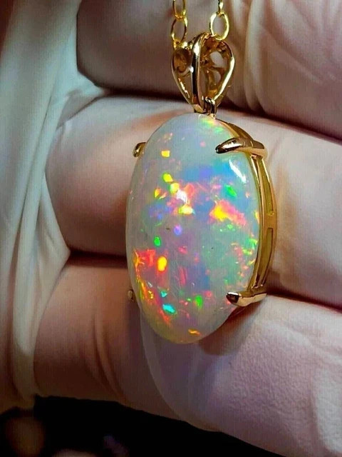3Ct Oval Cut Lab Created Fire Opal Solitaire Pendant 14K Yellow Gold Plated