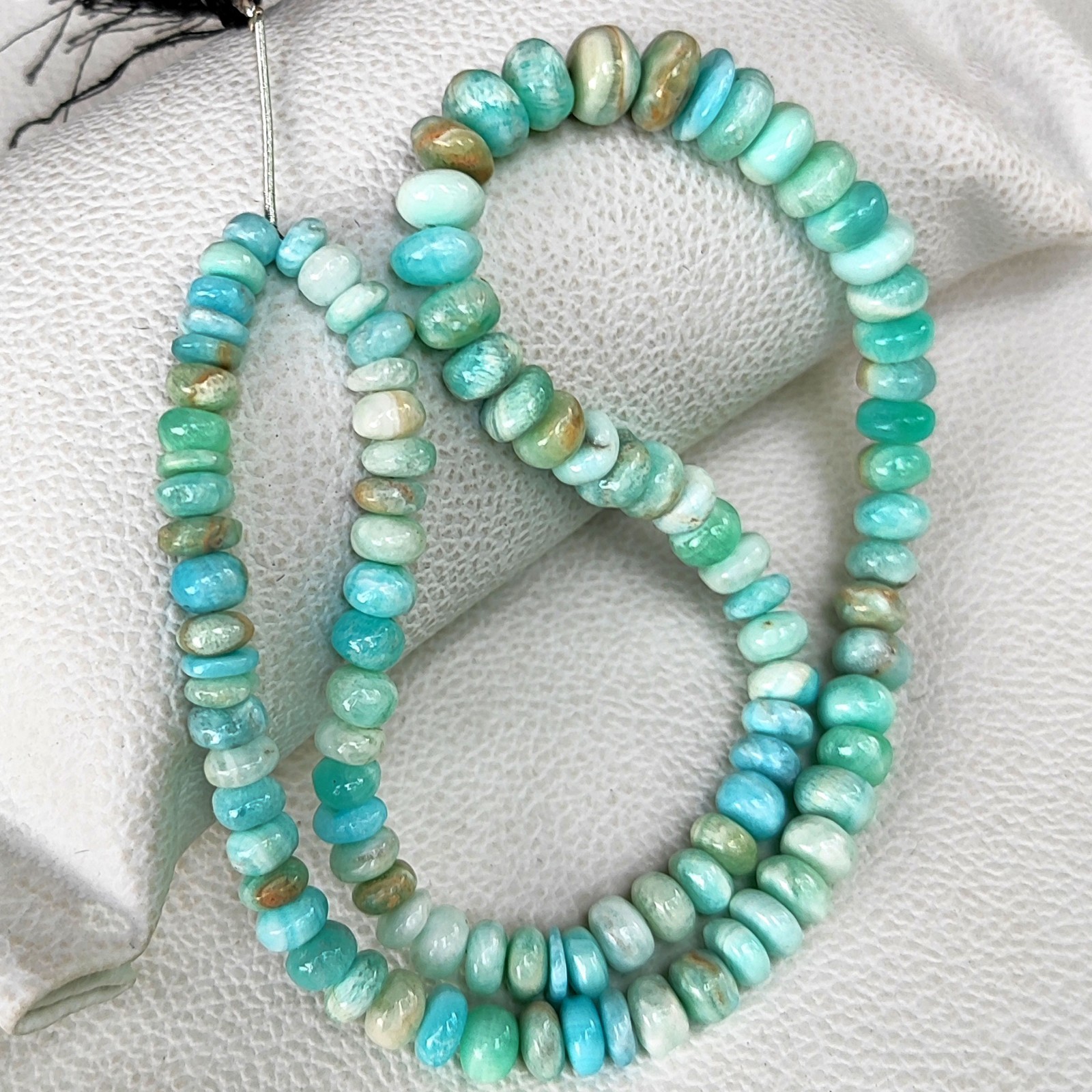 Natural Blue Aragonite Beads 5.5-9mm Smooth Rondelle 17″ Strand Argentina
