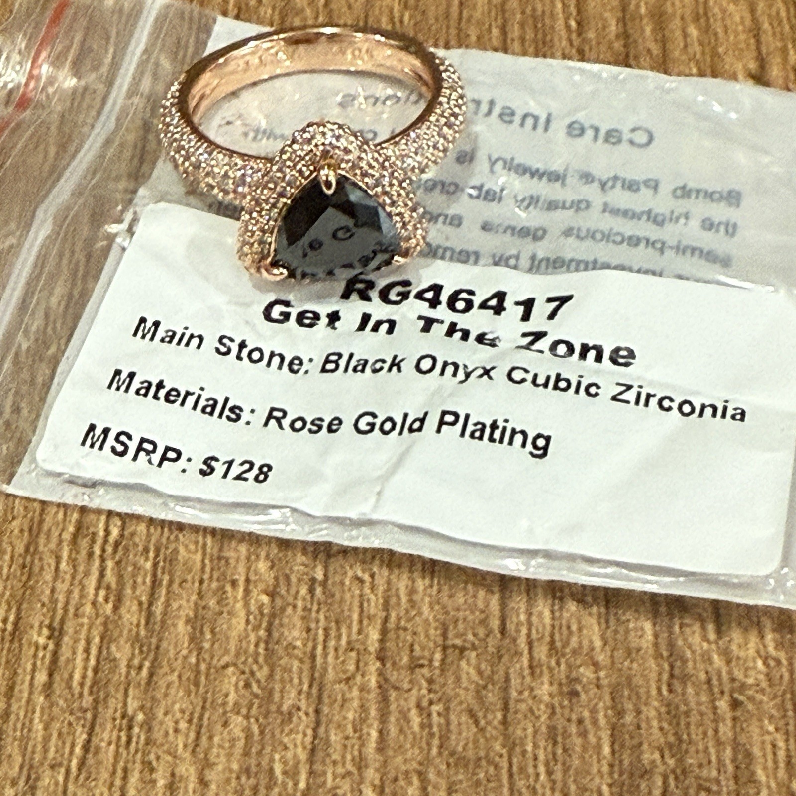 Bomb Party Ring Get In The Zone Rose Gold Plating Black Onyx RG46417 Size 8 NEW
