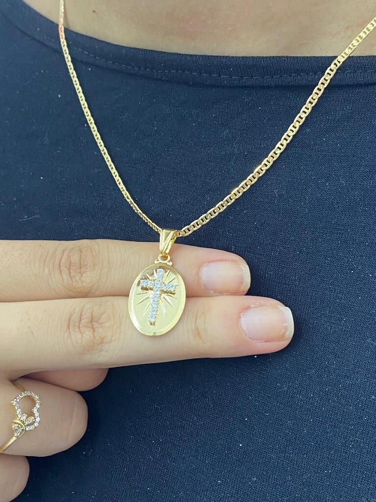 14K Gold Filled Crucifix Necklace CZ Charm Crucifix Women Men Kid Baby Figaro