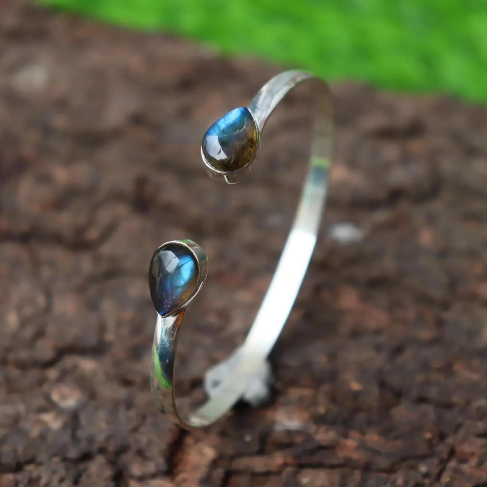 Nice Labradorite Gemstone 925 Sterling Silver Handmade Bracelet Cuff