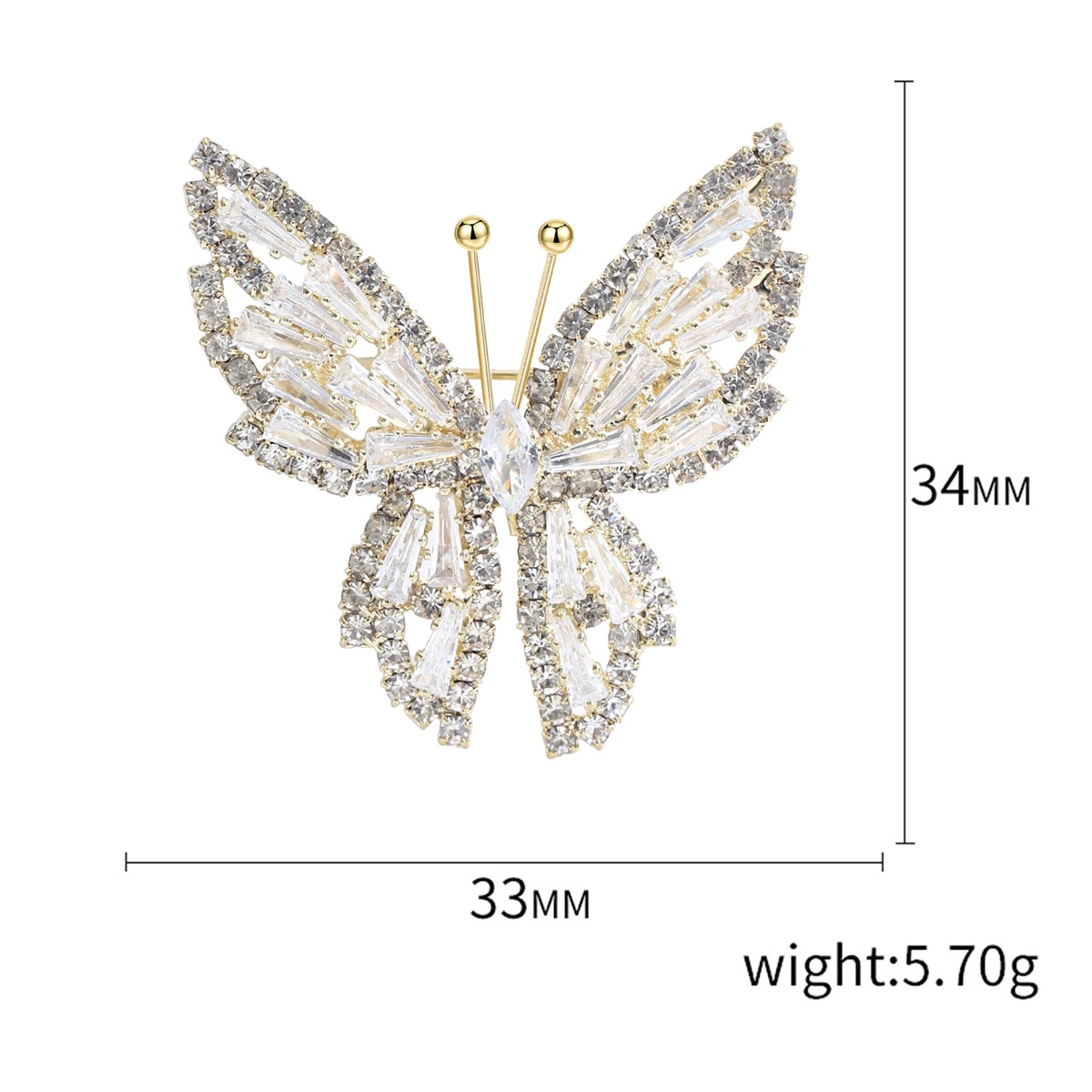 Metal Tone Rhinestone Butterfly Brooch Unisex Insect Wing Brooches Jewelry