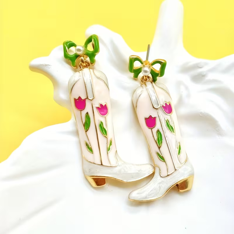 New 18K Gold Plated Zinc Alloy Western Cowboy Boot Earrings
