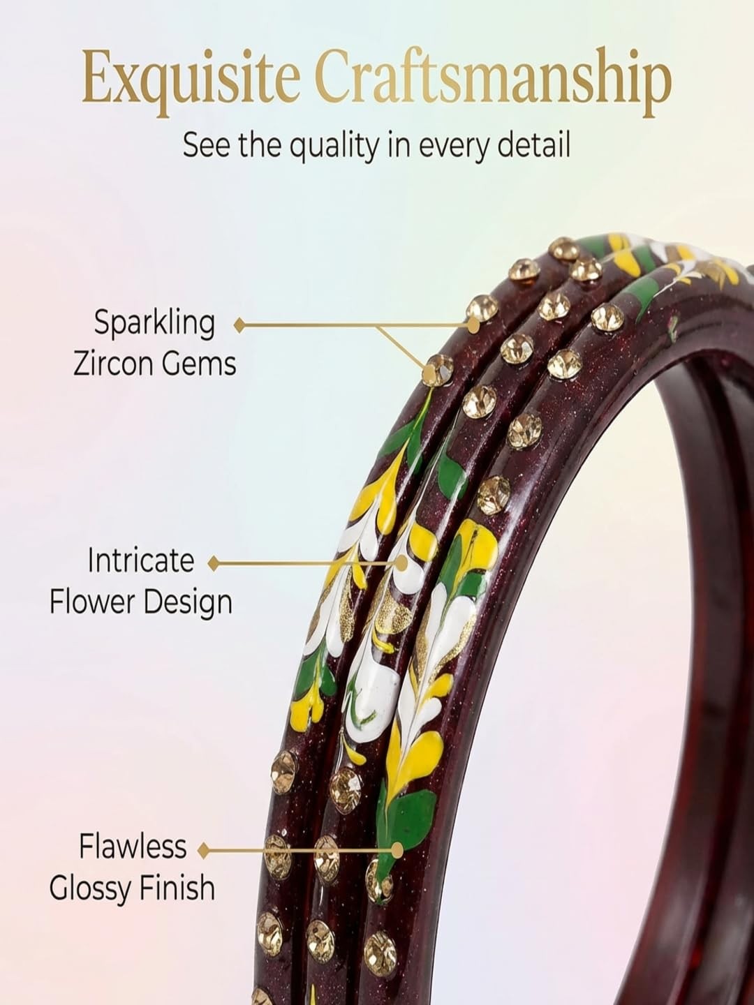 NMII Zircon Glass Kada Set 24pcs | Multicolor Bangles for Women 2.8in