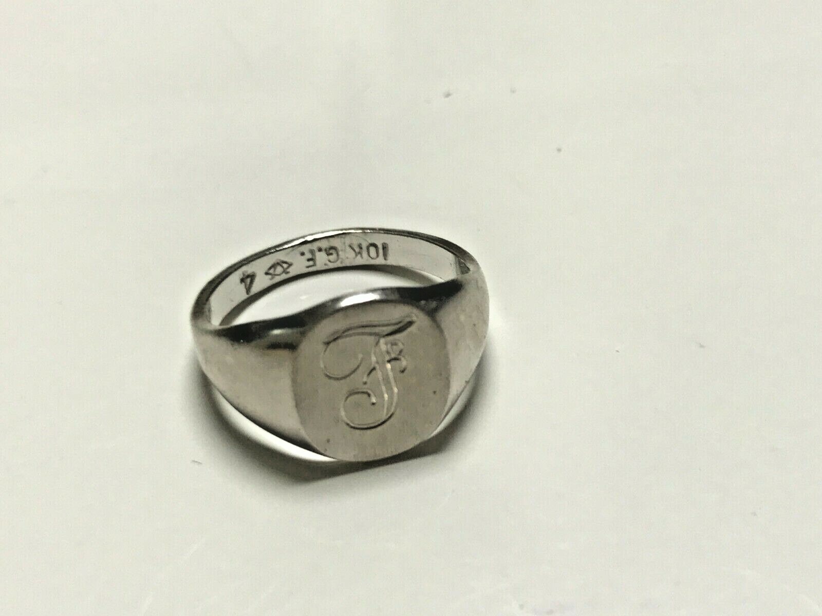 Vintage 10KT Gold Filled Stamped & Engraved Monogram F Ring Size 4 VARGAS Brand