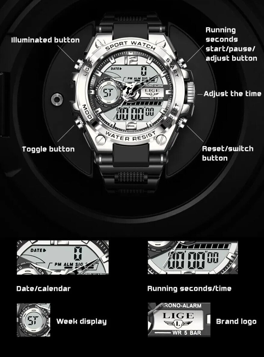 Military Tactical Waterproof Digital Sports Watch LED Backlight TAC Wristwatch