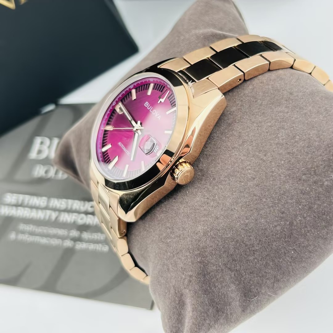 Bulova Classic 97B234 Purple Dial Rose Gold Men’s Watch Surveyor Automatic 39mm