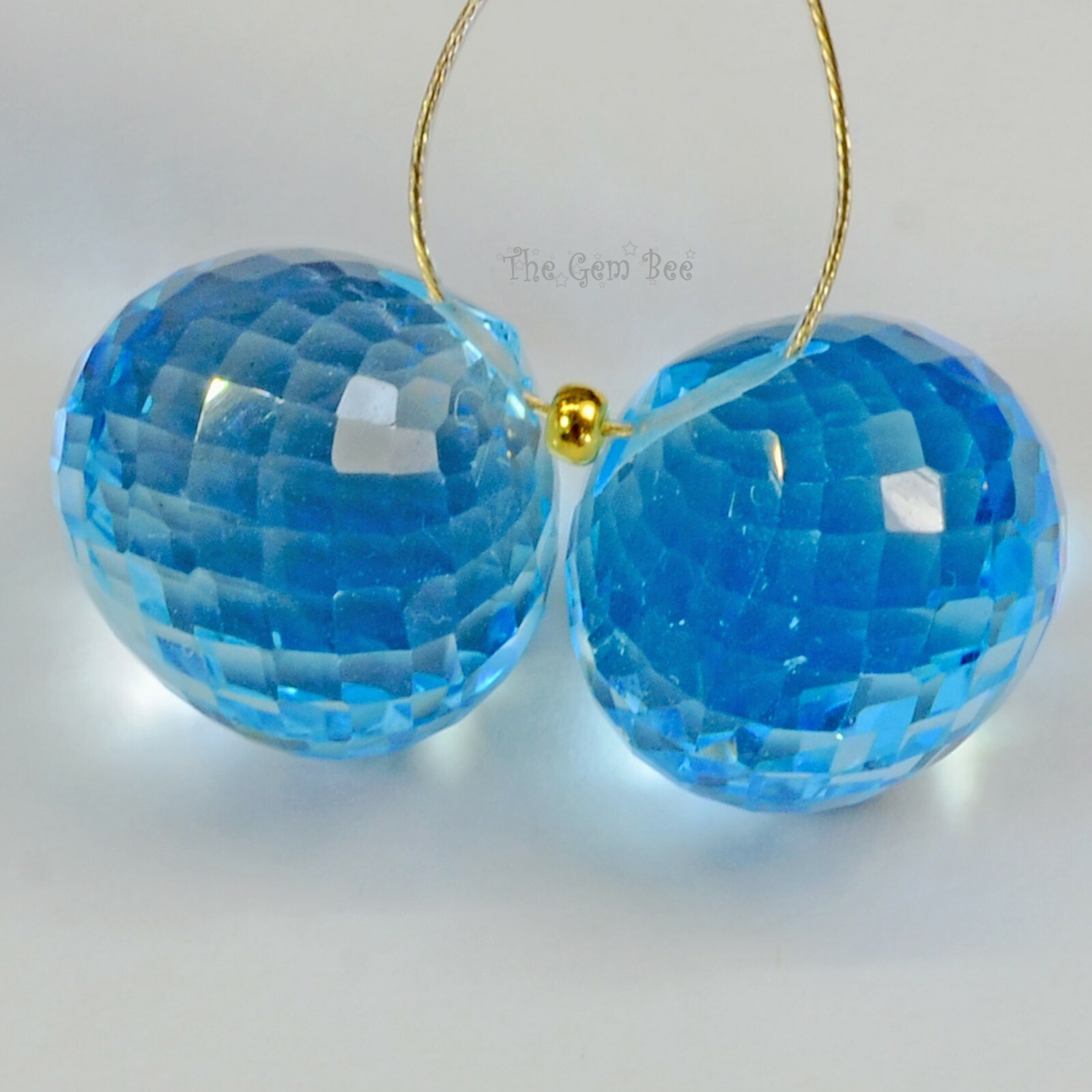 13.5mm Swiss Blue Topaz Faceted Onion Briolette Beads Pair (2)