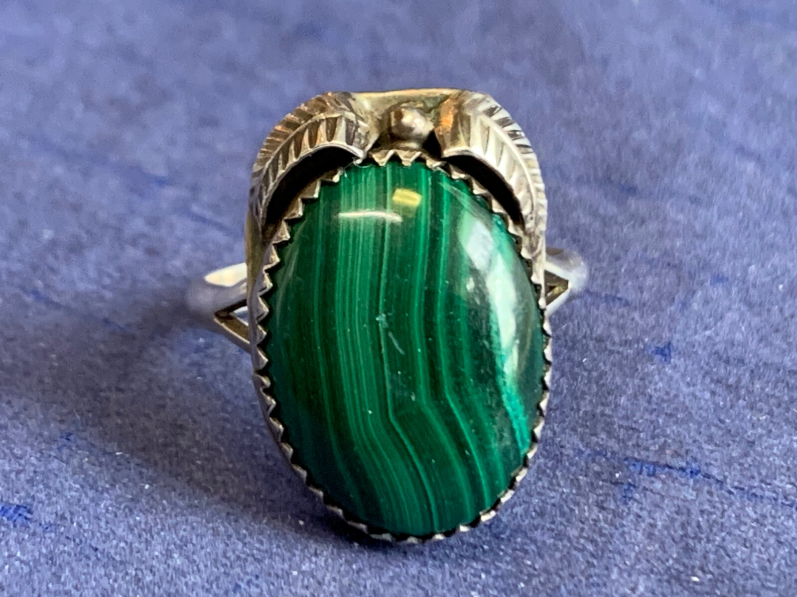 Sterling Silver Signed Ring 5.92g Fine Jewelry Size 7.75 Band Green Malachite