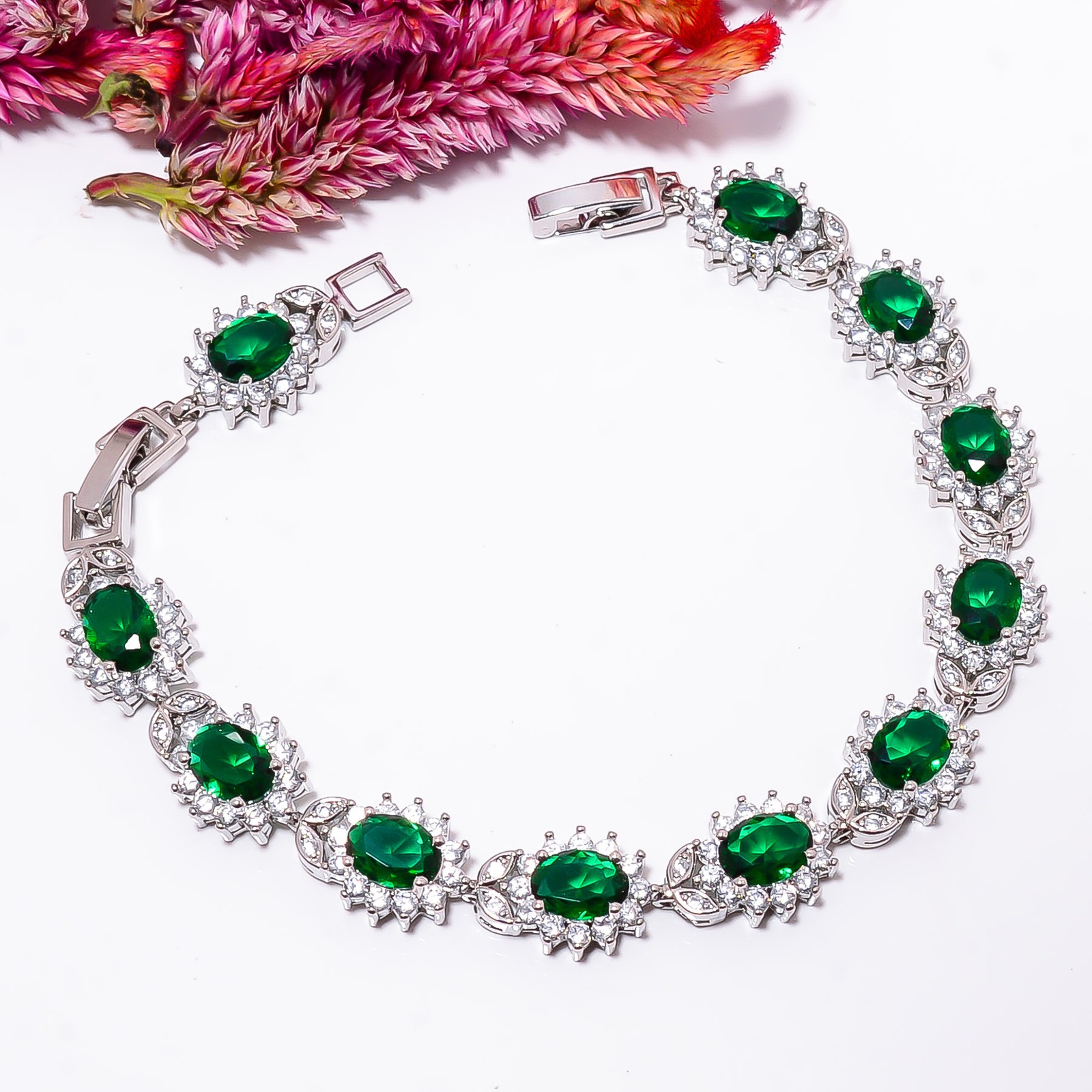 Chrome Diopside, CZ 925 Sterling Silver Adjustable Bracelet 7-8″ B131238