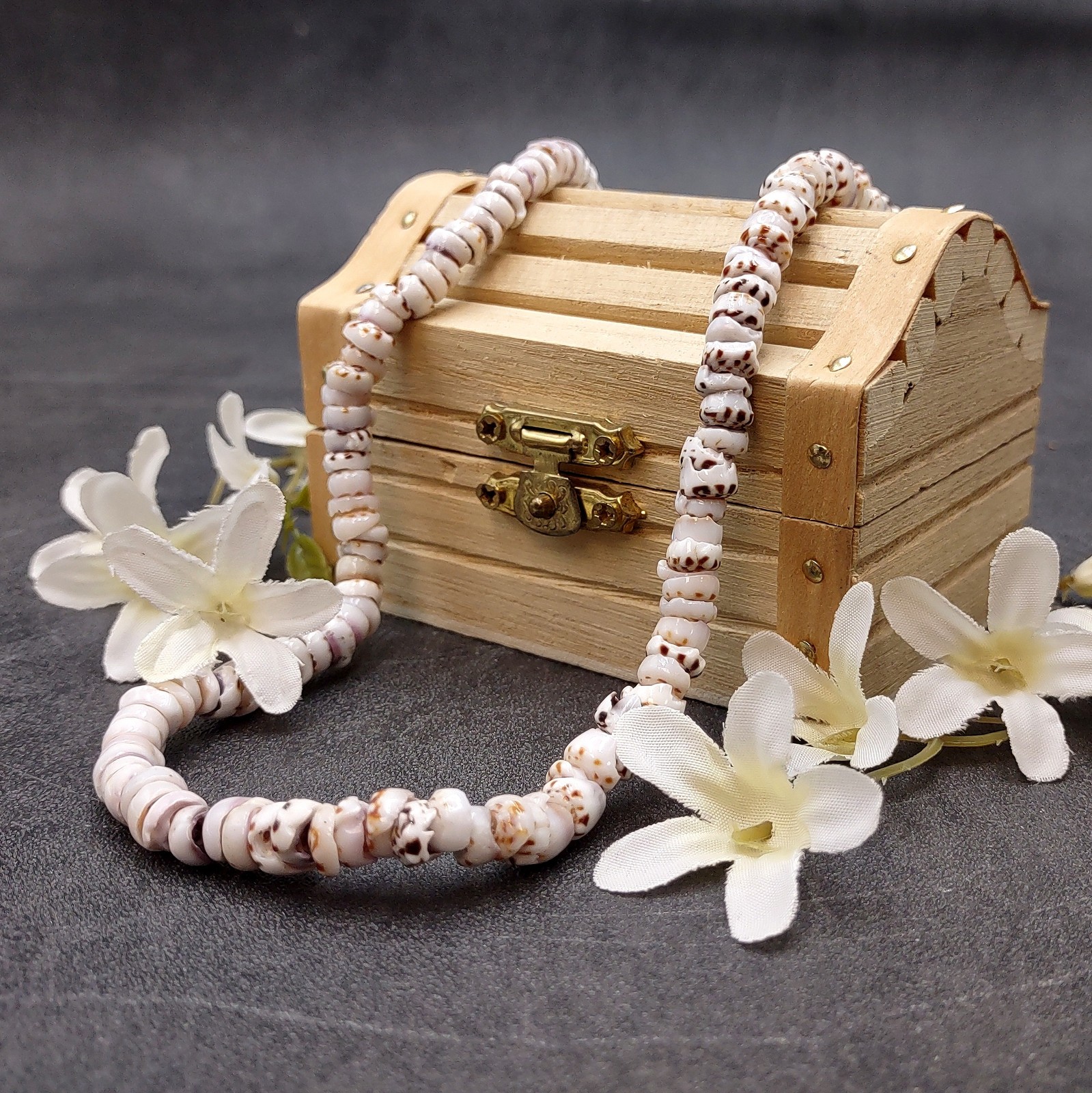 Tiger Puka Seashell Necklace (1 necklace approx. 16 inches x 5+ mm)