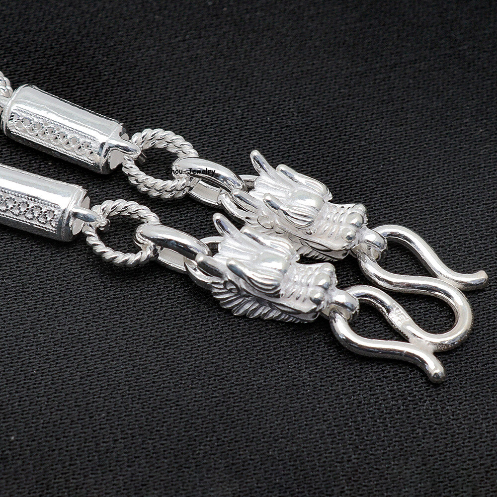Pure S999 Fine Silver 999 Chain 6mm Cable Link Dragon Necklace 44-45g 21.6inch