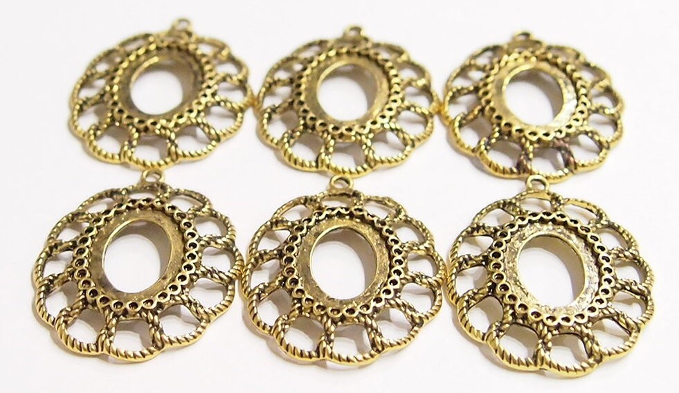 10 of 18x13mm Antique Gold Old Victorian Braided Loops Pendant Settings 36x28mm