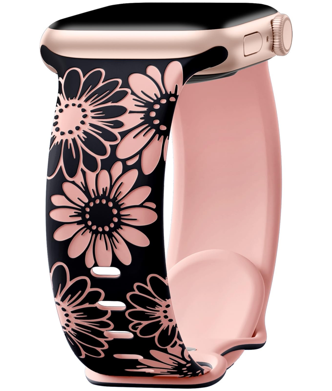 DaQin Floral Engraved Band 38mm/40mm/41mm/42mm(series 11 10), Black/Pink