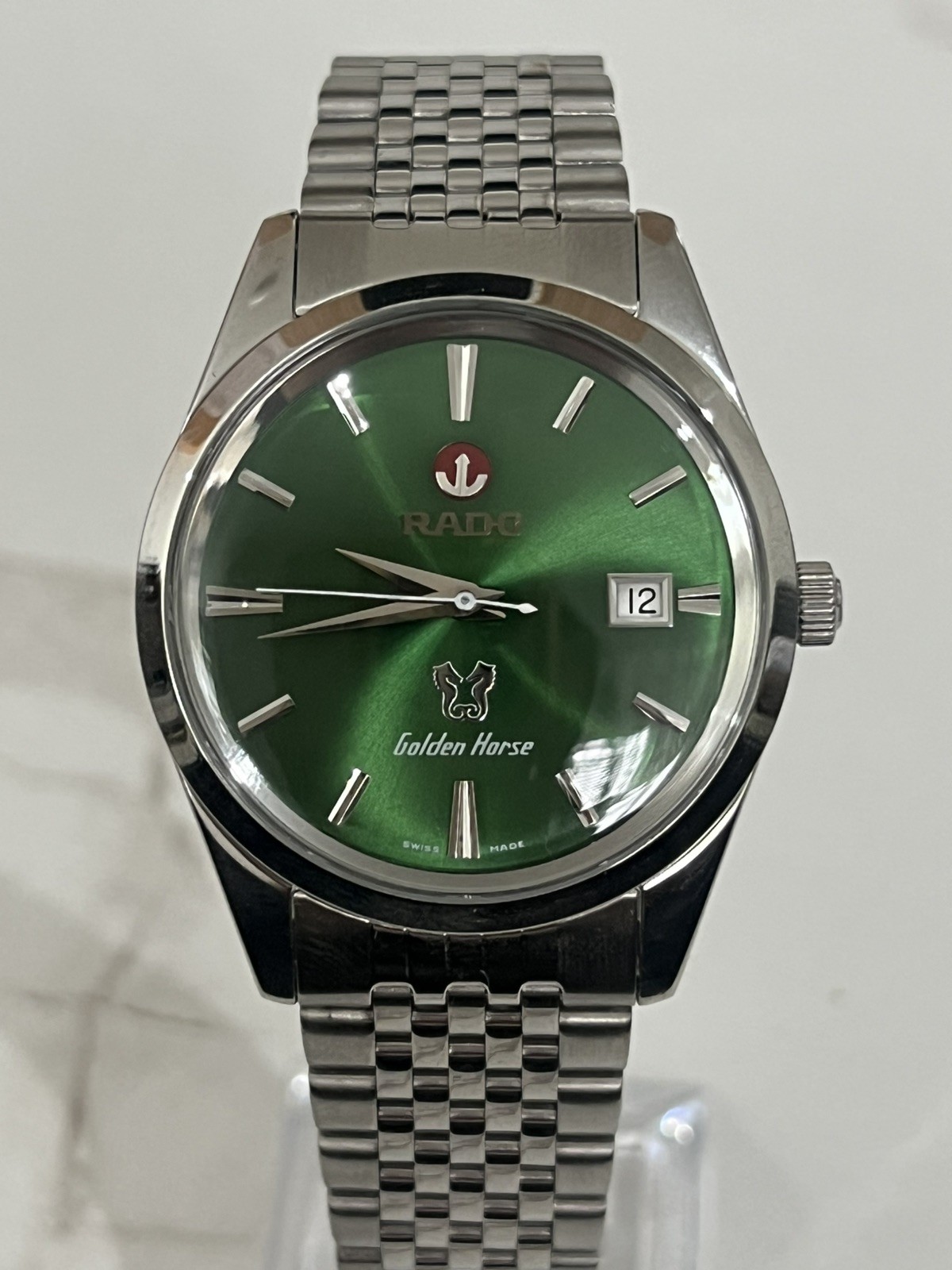 Vintage Rado Golden Horse Lime Green Dial Date Automatic wrist Watch