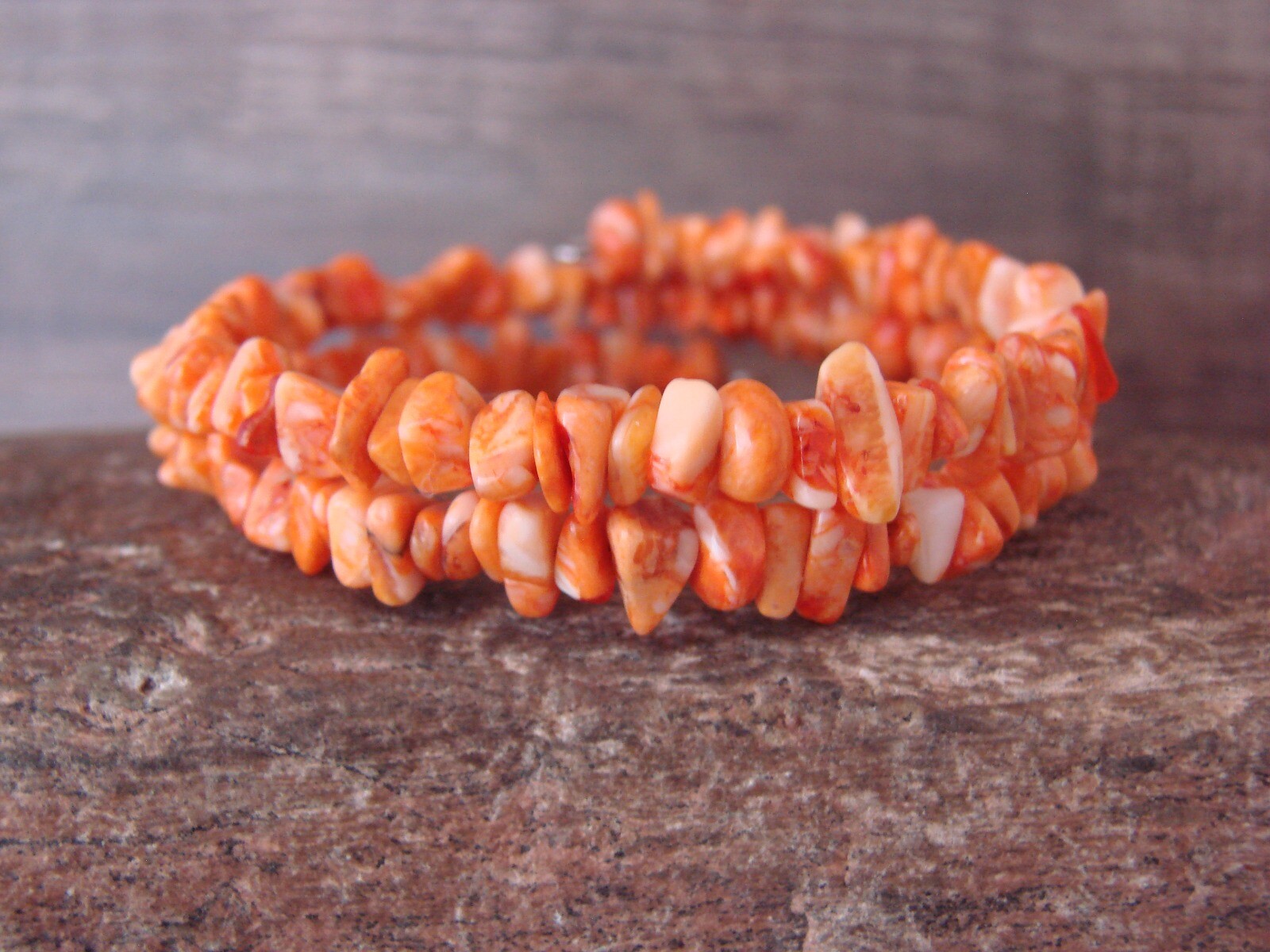 Navajo Indian Memory Wire Coil Spiny Oyster Bracelet by Doreen Jake