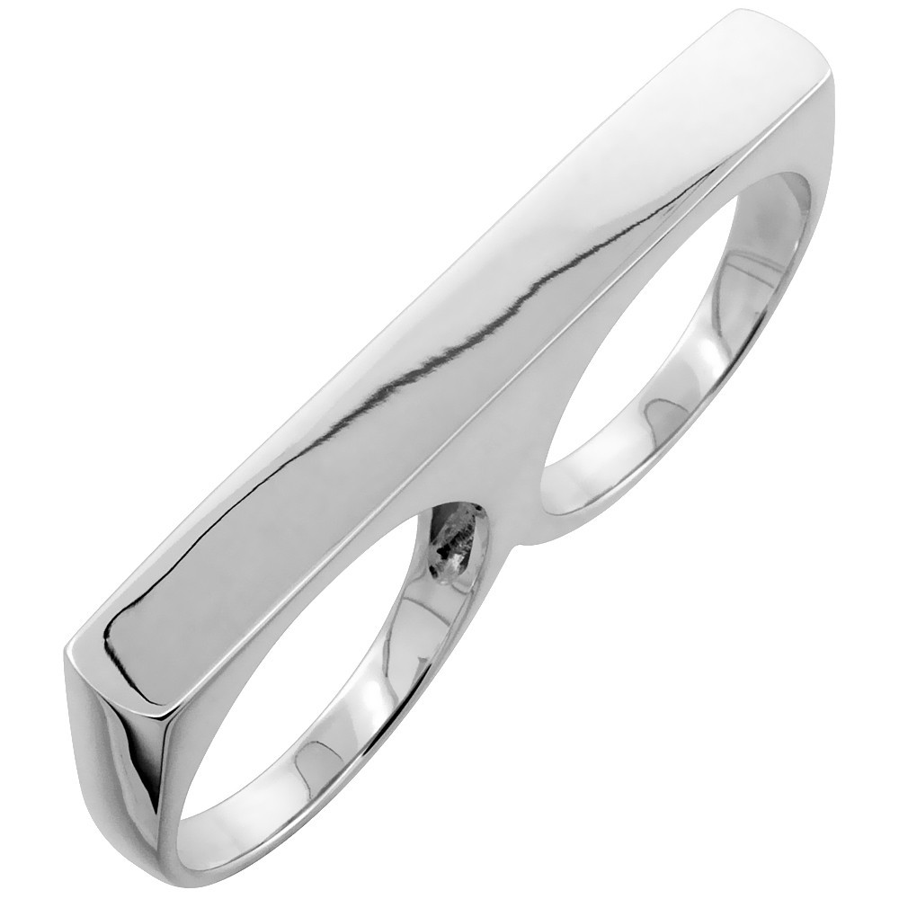 925 Sterling Silver Two Finger Plain ID Ring 1/4 Inch (6mm) Wide, Sizes 5 to 8