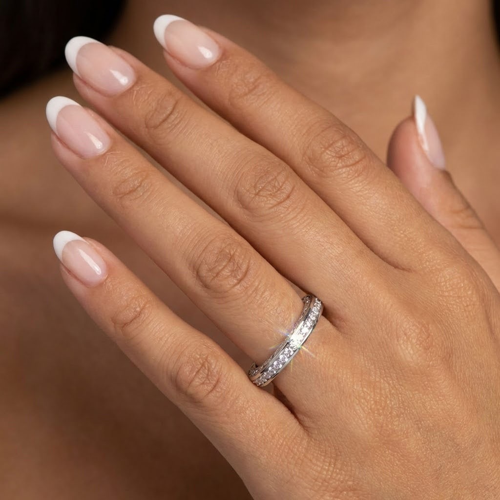 Eternity Wedding Ring 14K Gold Vintage 0.60 Carat Round Lab-Grown Diamond E VVS2