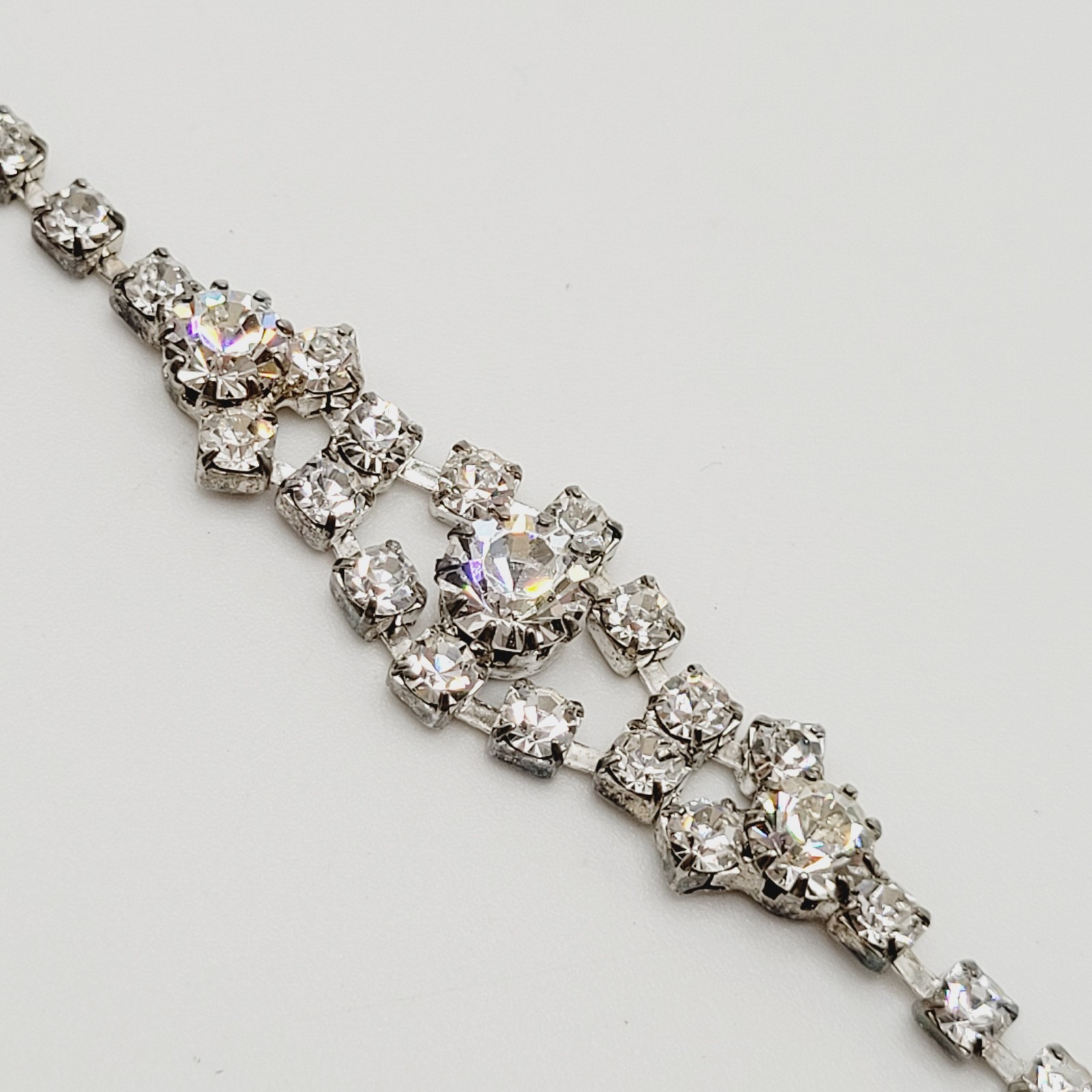 Dainty Rhinestone Choker Collar Art Deco Eye Part Chain Vintage Necklace 15 Inch