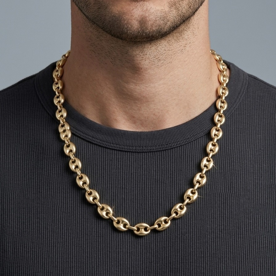14K Yellow Gold Plated 925 Sterling Silver 8mm Mariner Anchor Chain Necklace