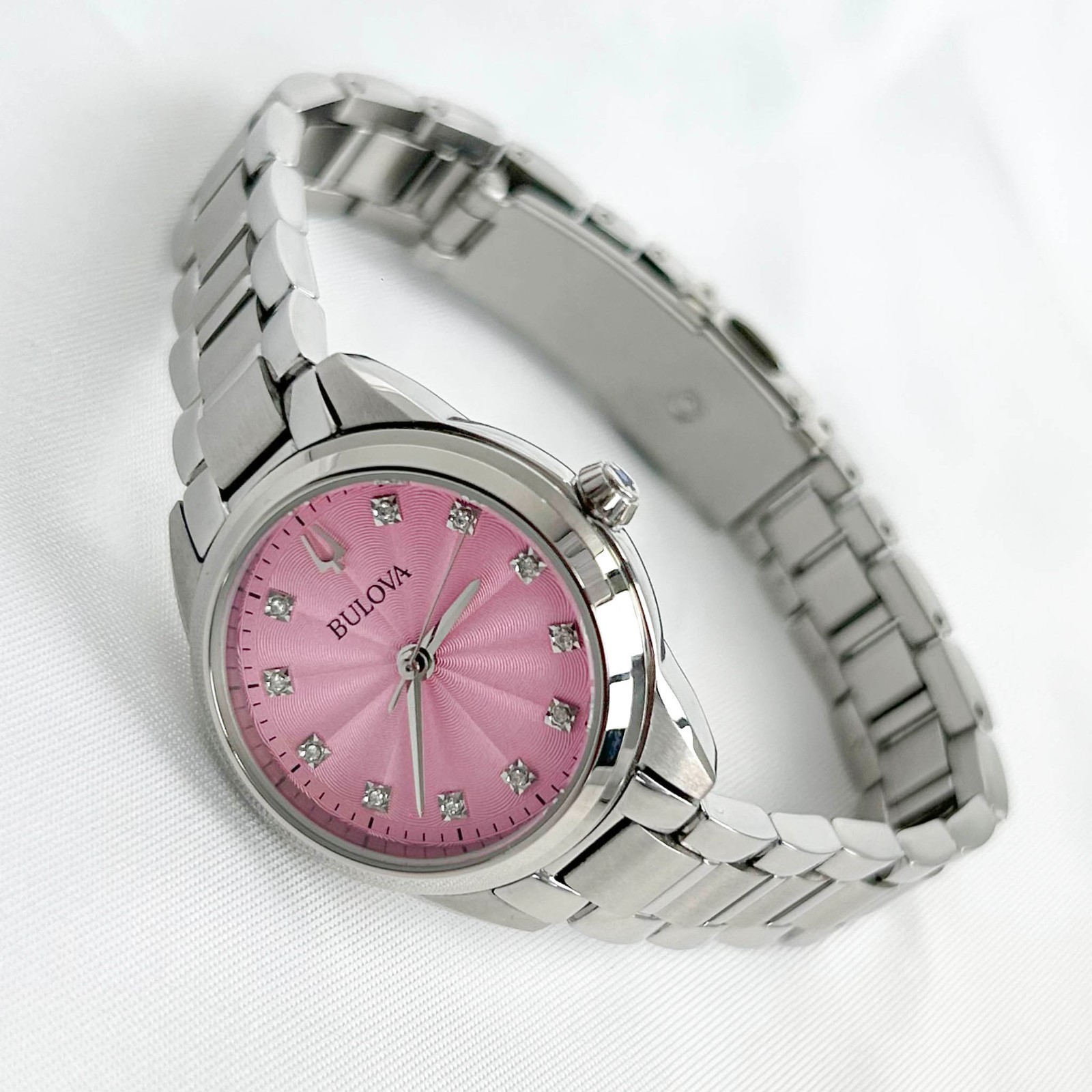 New w/box/Bulova Sutton Diamond Pink Dial 96P249 Women’s Quartz Watch 28mm