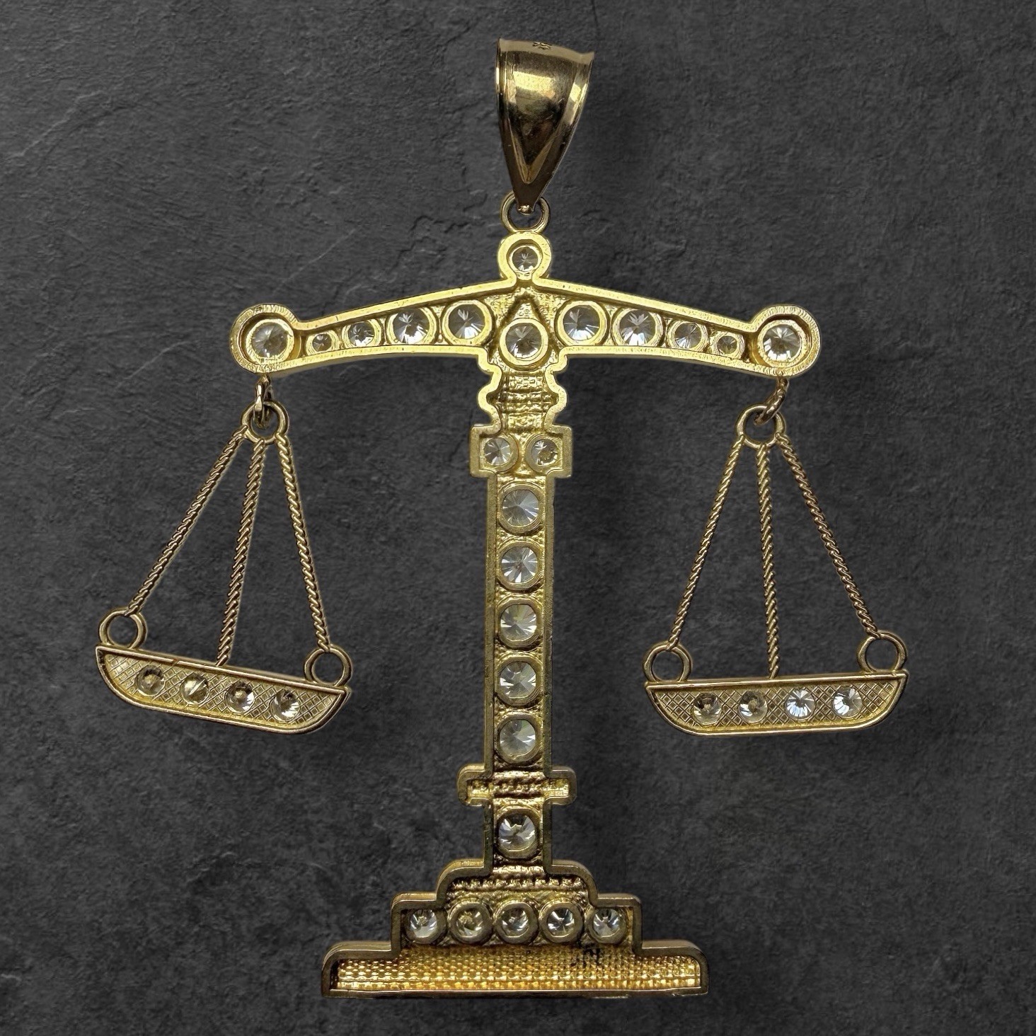 10K Gold VTG Gemstone Scale of Justice 2-1/2″ Pendant 8.8 Grams