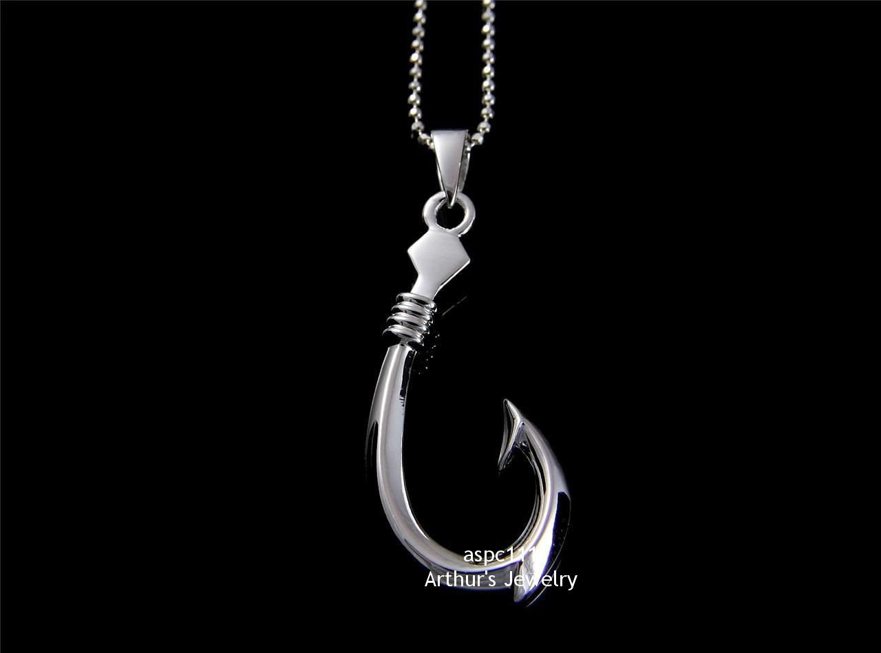 STERLING SILVER 925 HIGH POLISH SHINY 3D HAWAIIAN FISH HOOK PENDANT 13MM