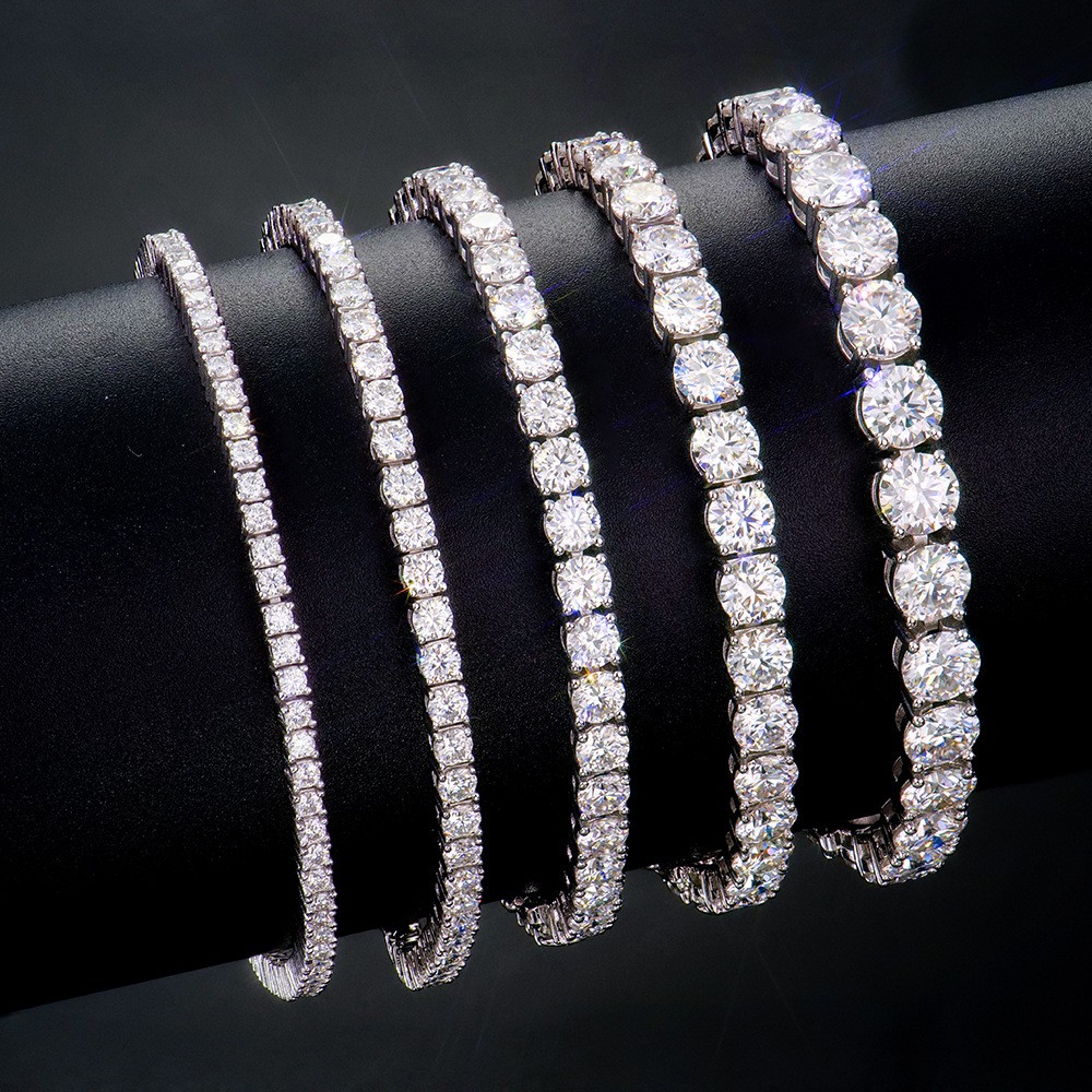2-6mm MOISSANITE Tennis Chain Bracelet Men 925 Sterling Silver Valentine’s Day
