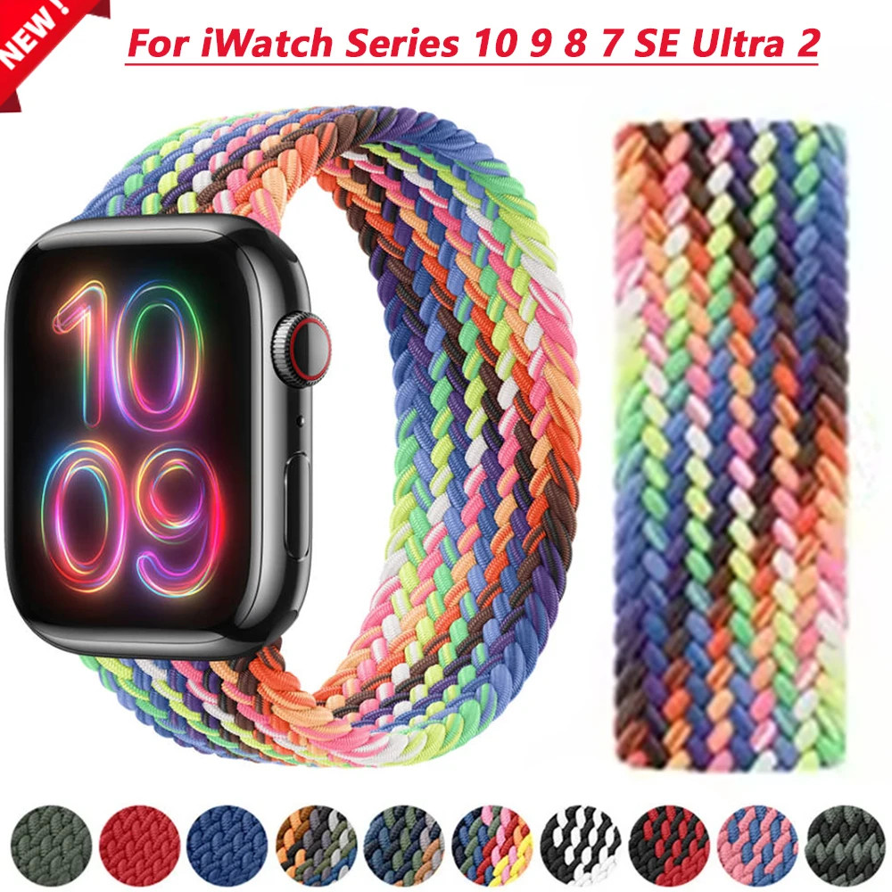 Braided Solo Strap For Apple Watch Band 45mm 49mm 44mm 42mm 41mm 40mm Nylon