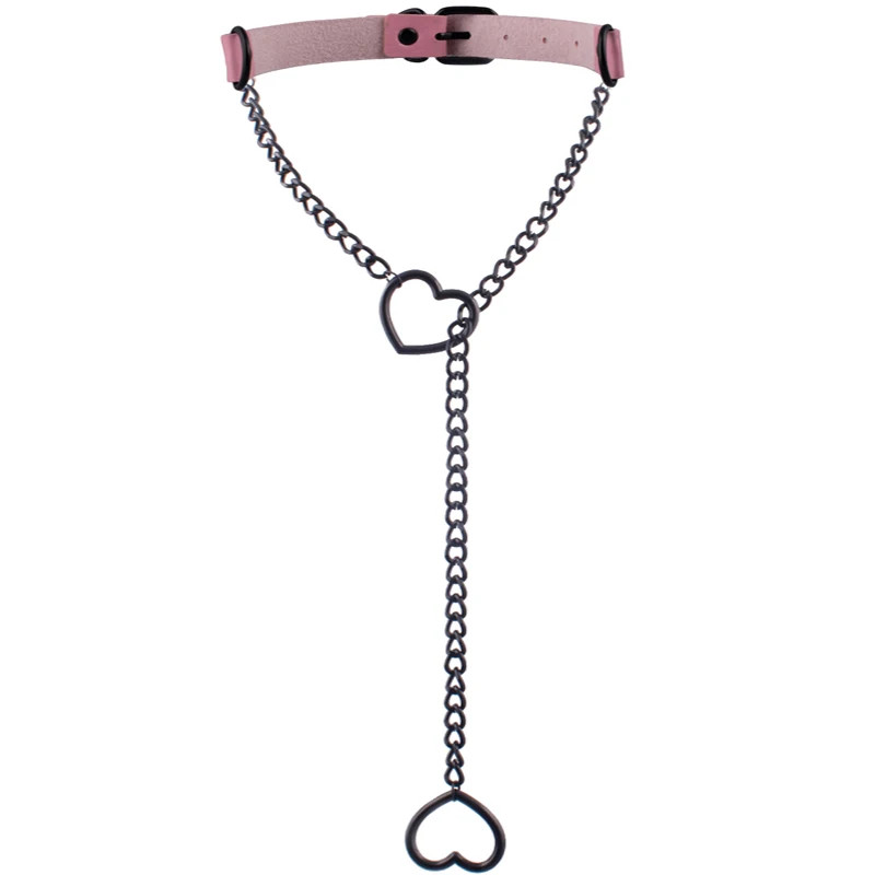 Heart Slip Chain Necklace leather Choker Collar For Women Goth Accessories Punk