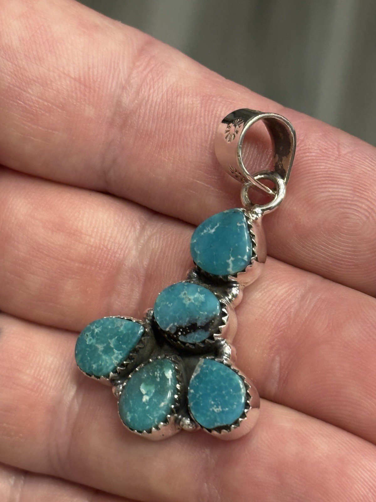 STERLING SILVER WHITE WATER TURQUOISE 5 STONE MIX SHAPE CLUSTER PENDANT .925