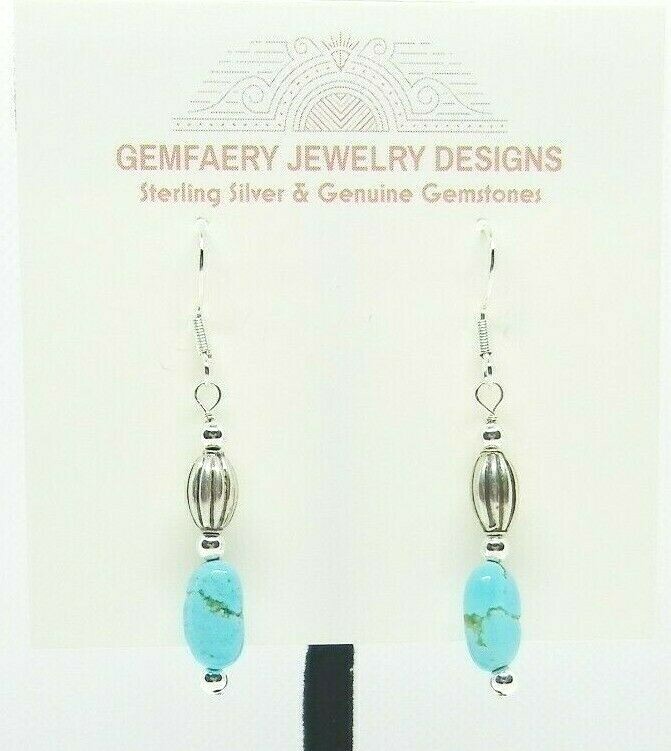 Sterling Silver KINGMAN TURQUOISE Dangle Earrings #6450…Handmade USA