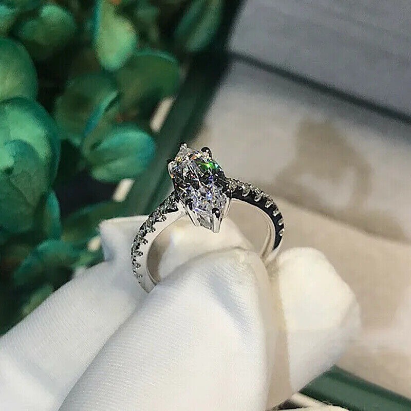 White Diamond 2.80 Ct Marquise Cut Lab-Created Wedding Ring 925 Sterling Silver