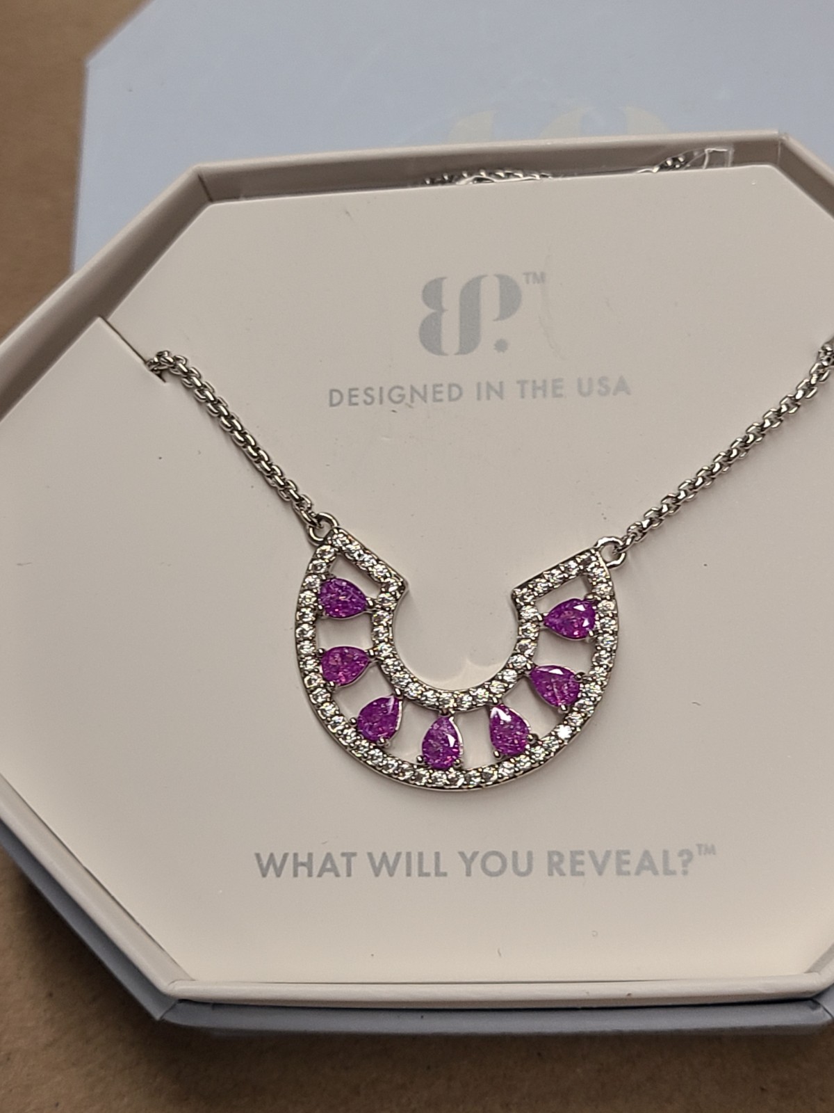 Bomb Party Necklace NK96095 Ahead Of The Curve LC Lavendar Ice Crystal Rhodium