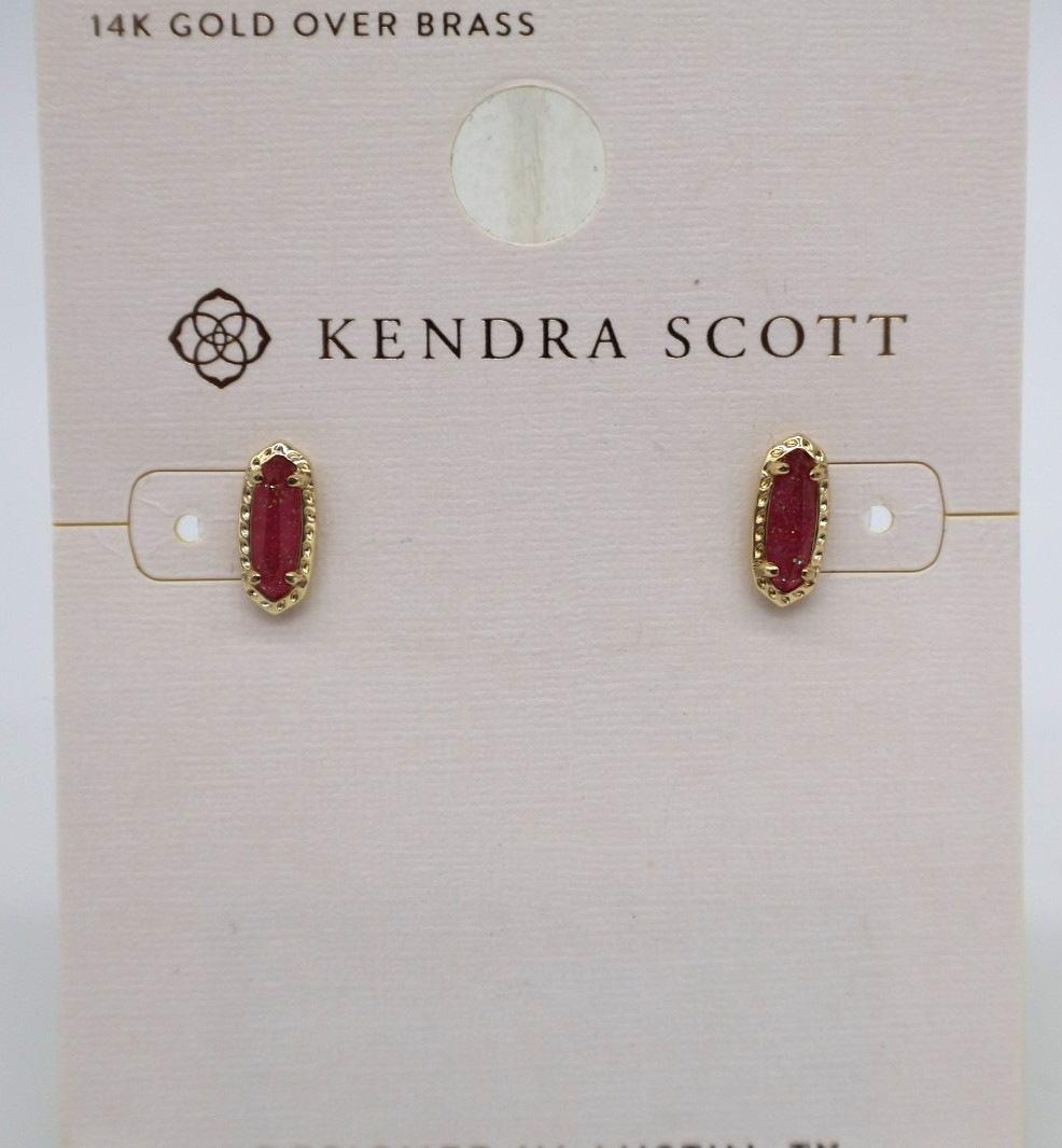 Kendra Scott Emma Stud Earrings Marbleized Hot Pink Illusion 14K Gold Over Brass