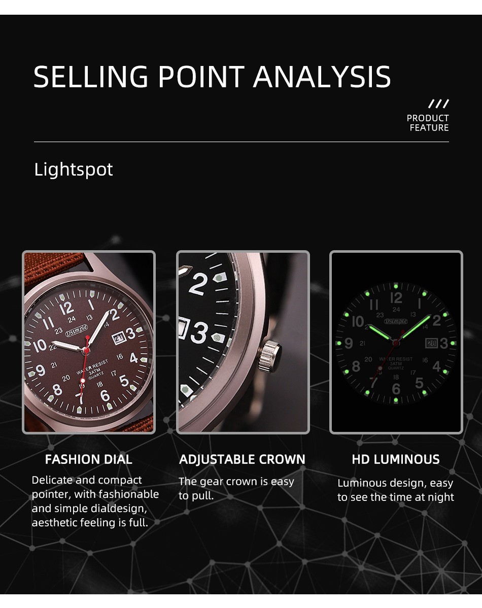 Men’s Military Army Luminous 24 Hours Dial Nylon Strap Date Quartz Wrist Watch