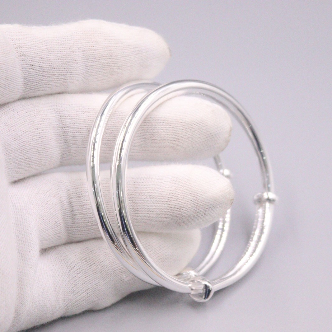 1pcs Real 999 Silver Bracelet For Women Polish Surface 55-60mm Silver Bangle