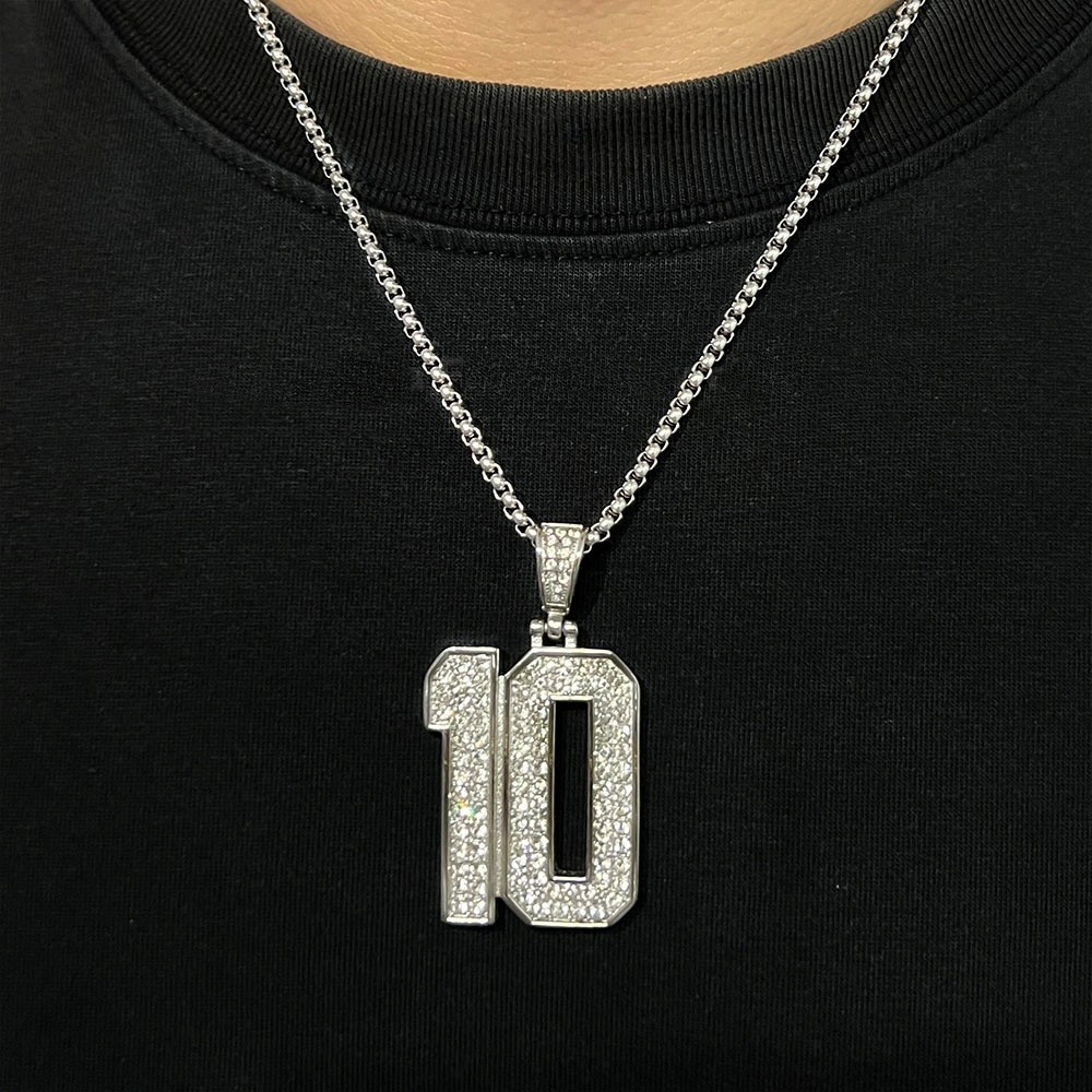 Hip Hop Iced CZ Bling Lucky Number 7 10 Pendant Necklace Chain Men Women Jewelry