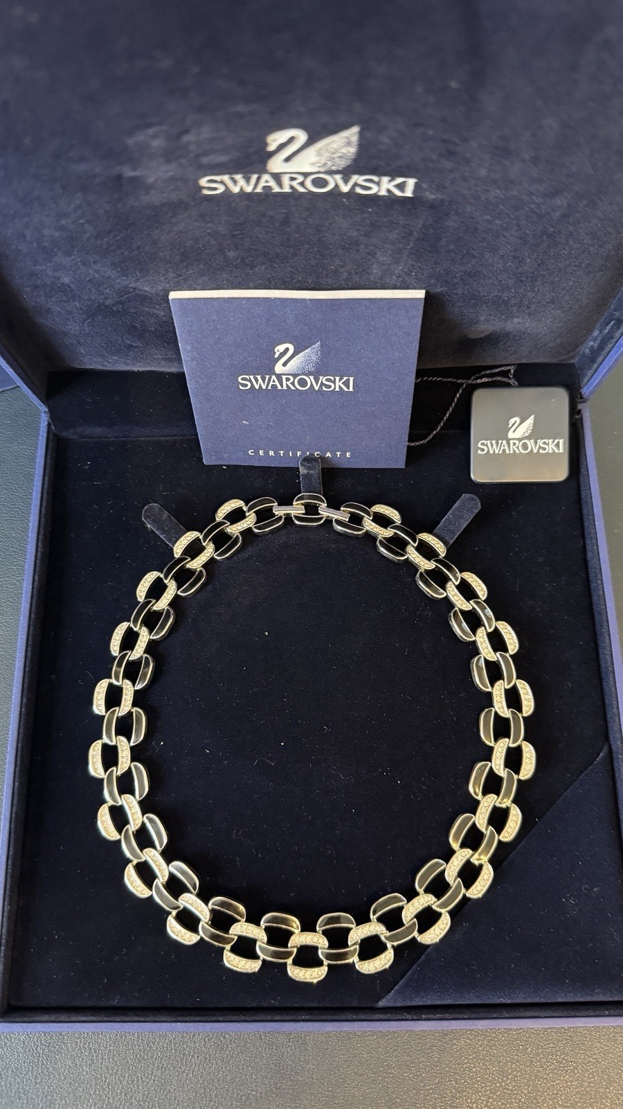 Swarovski Rhodium-Plated Stainless Steel Black White Crystal Collar Necklace