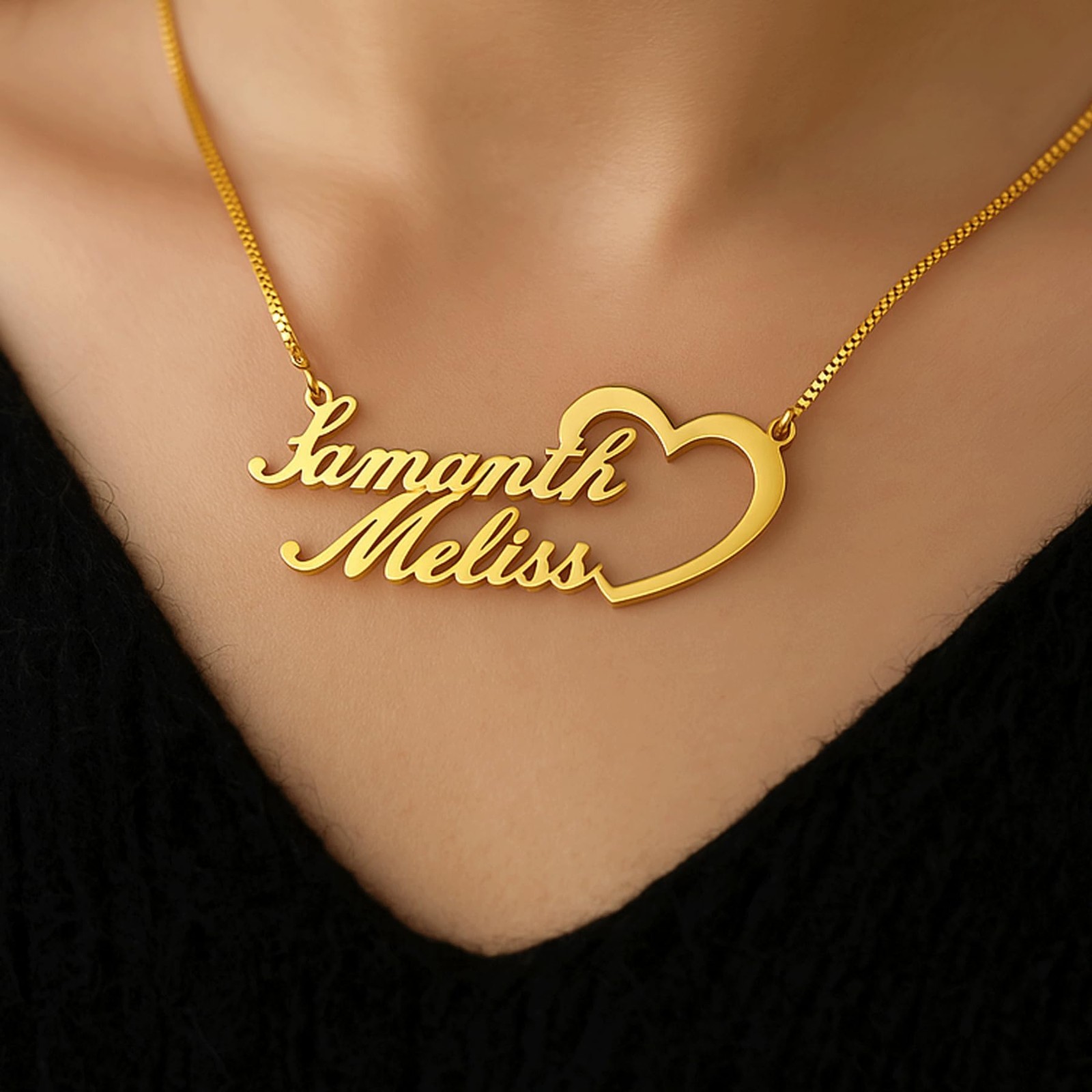 Custom Name Necklaces Personalized for Women 2 Customized Names with Heart Gifts