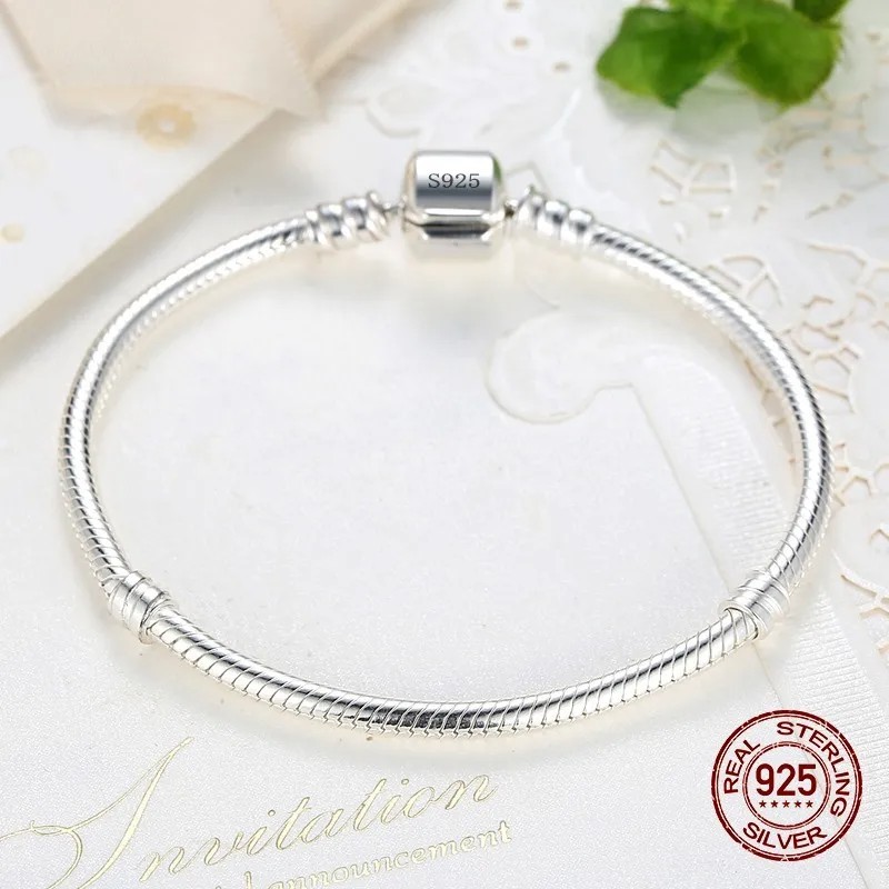 925 Sterling Silver Snake Chain Bracelet Women Smooth Charm Jewelry Handmade