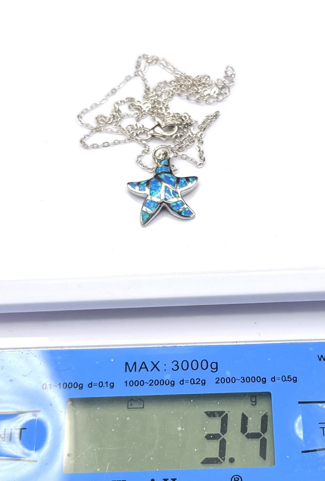 Sterling Silver Blue Lab Opal Star Fish Pendant Necklace 18″ + 2.5 ext. NWT 3.4g