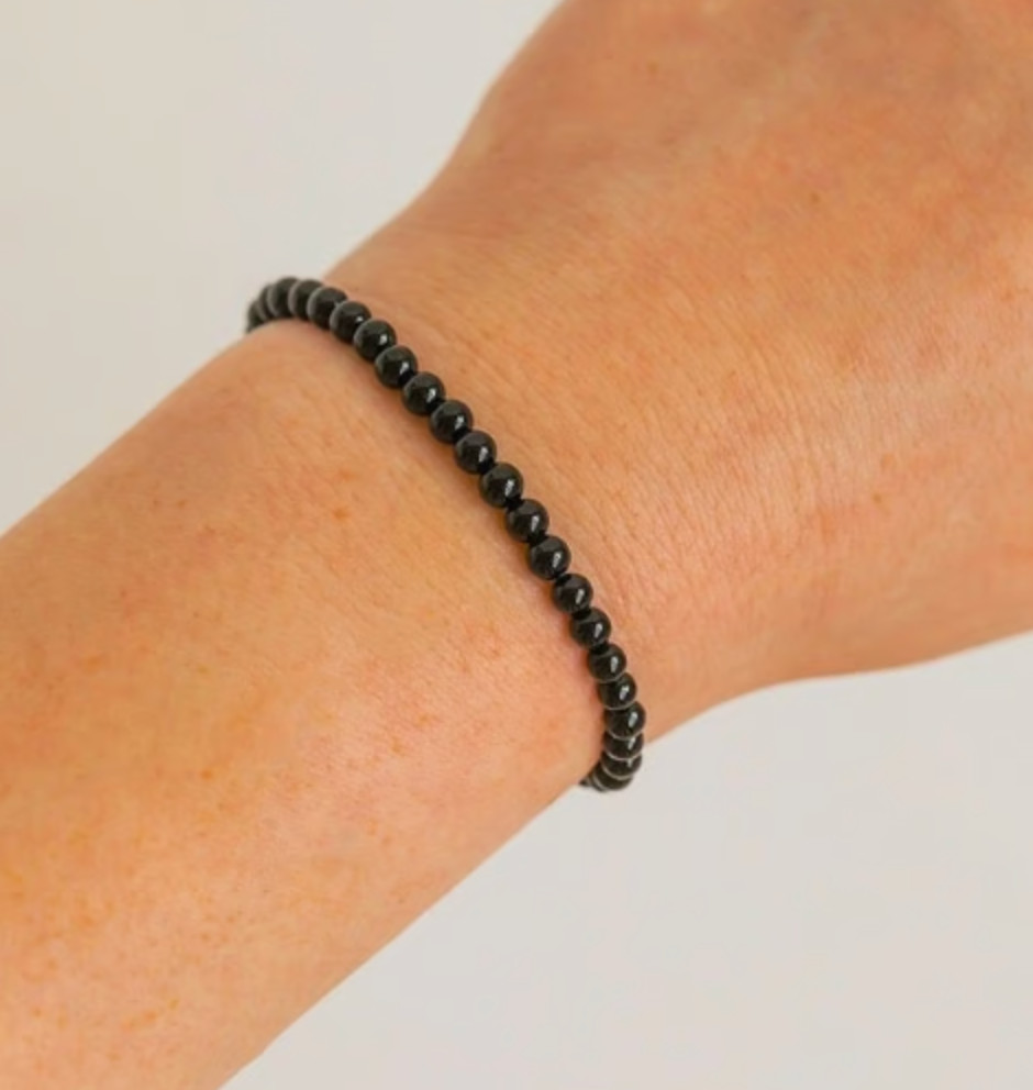5pcs 4mm Natural Black Tourmaline Stone Bracelet Healing Crystal Jewelry Gifts