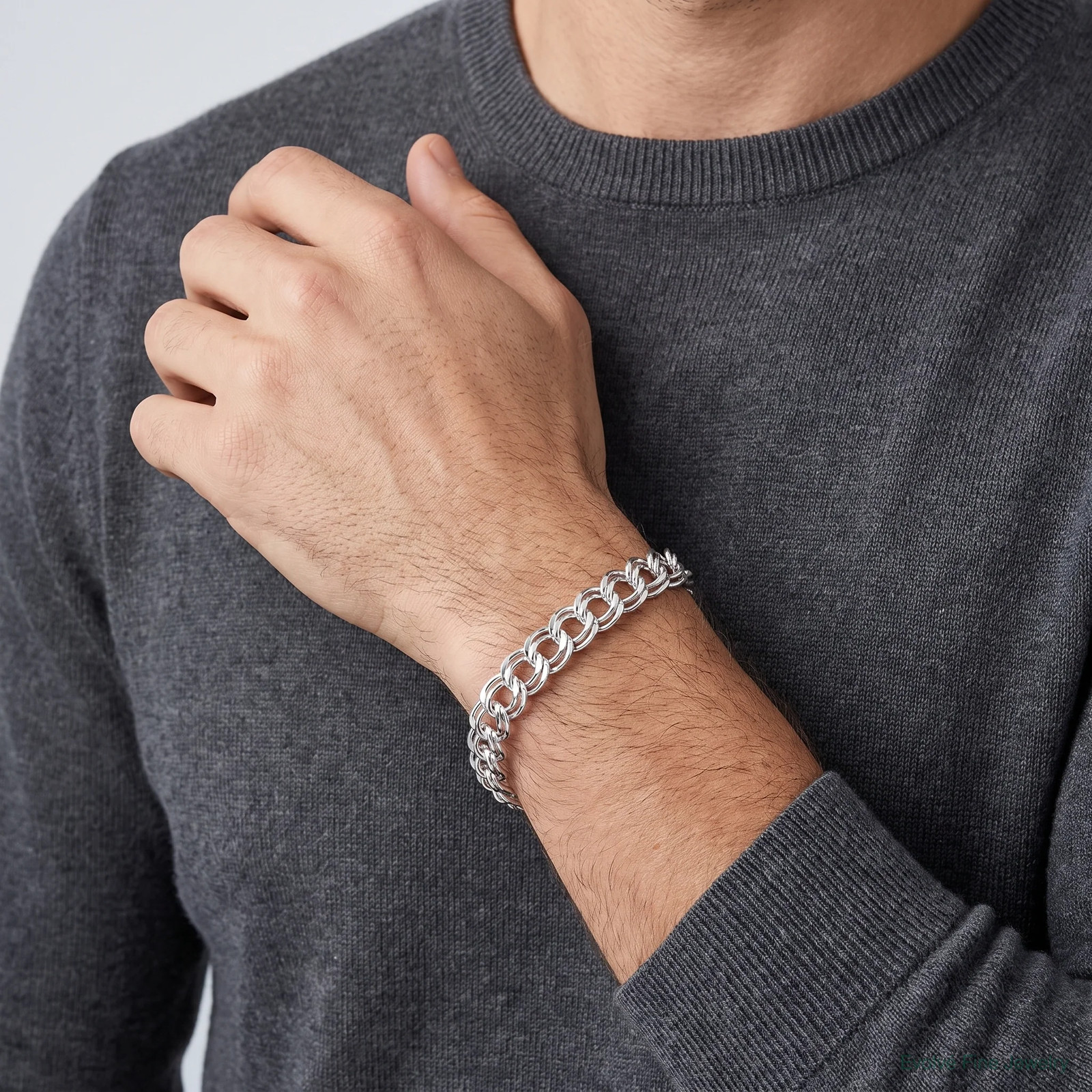 Sterling Silver 7.6mm Double Link Charm Bracelet