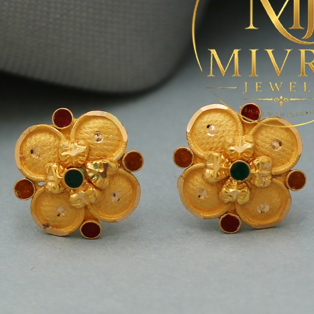 22K True Gold Ribbon Stud Earrings 1cm Hallmarked Lightweight Women’s Jewelry