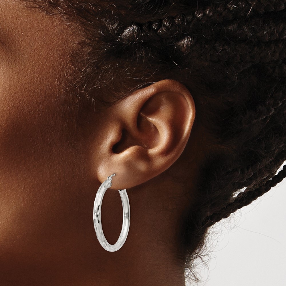 3mm, Satin Polished D/C Sterling Silver Hoops – 30mm (1 1/8 Inch)