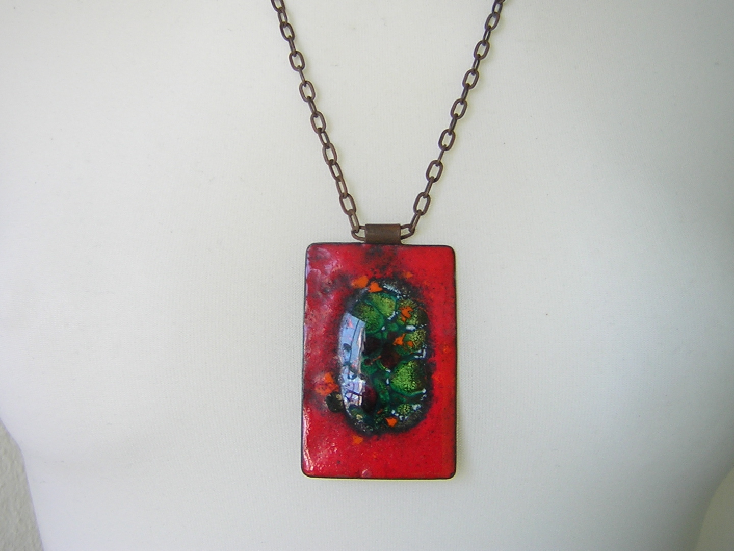 Vintage Pendant Necklace Enamel Copper 6.6 X 4.0 Cm/61 Cm