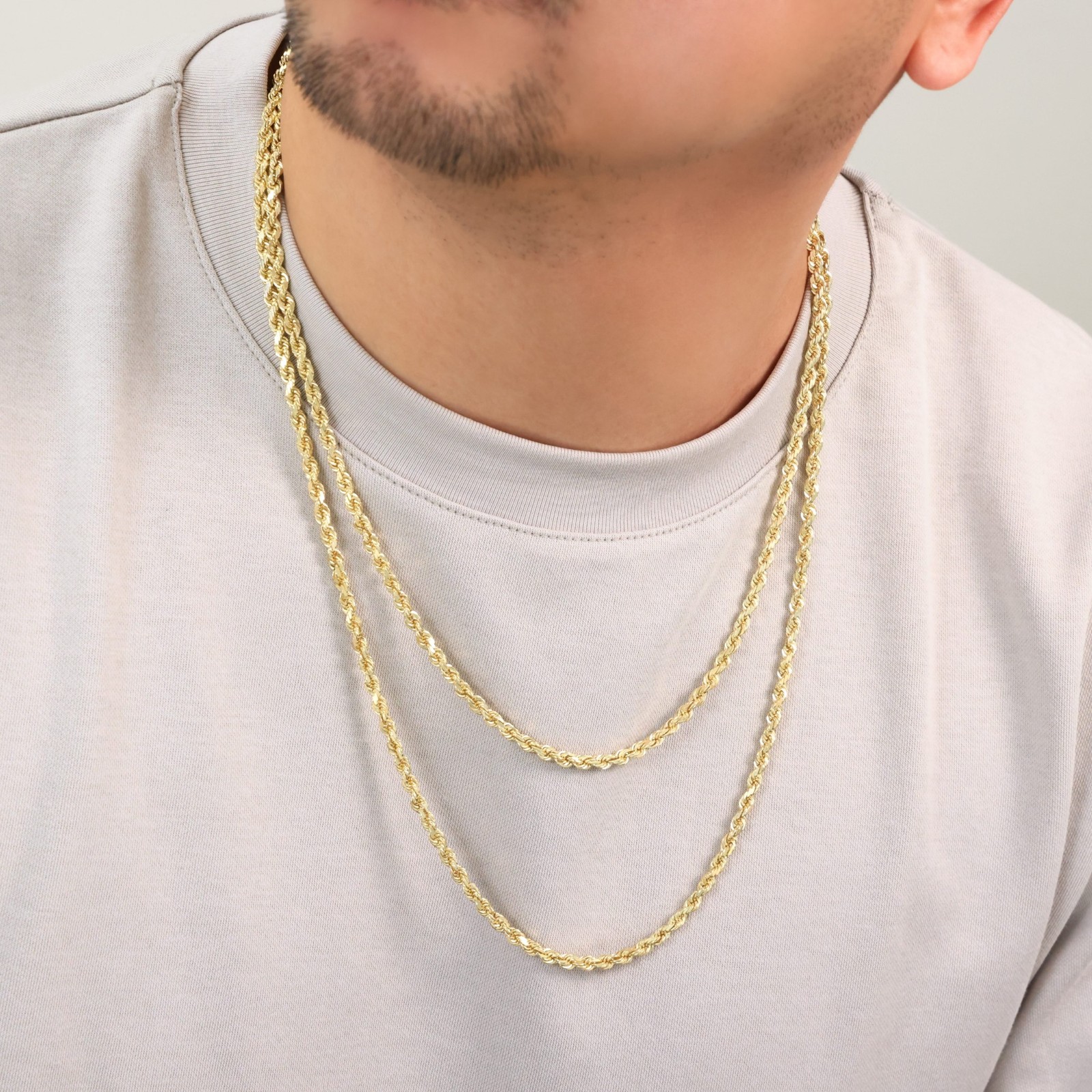 14K Yellow Gold 4mm Italian Diamond Cut Rope Chain Necklace Mens Women 16″- 30″
