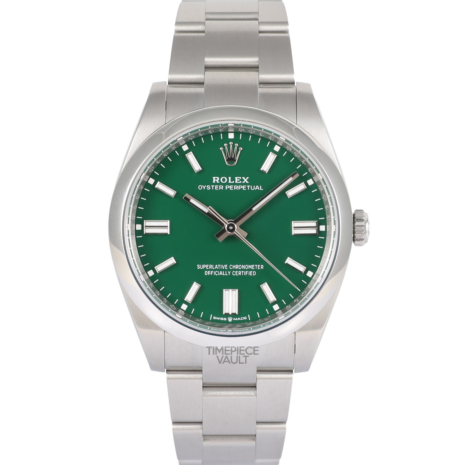 Rolex Men Oyster Perpetual 124300 Steel 41mm Watch Green Stick Index Dial B&P